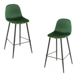 Pack de 2 taburetes Horus New en metal con tapizado velvet verde y trasera floral