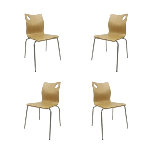 Pack de 4 sillas Amelie apilables en acero inoxidable con asiento HPL color natural