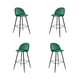 Pack de 4 taburetes Floral en metal con tapizado velvet verde y trasera floral
