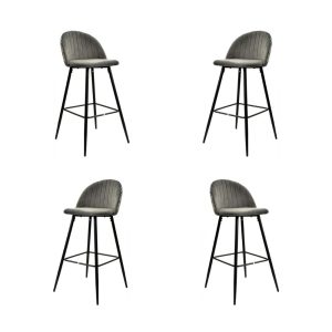 Pack de 4 taburetes Floral en metal con tapizado velvet gris y trasera floral