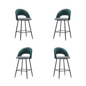 Pack de 4 taburetes Cleo en metal con tapizado verde pata de gallo