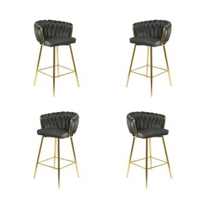 Pack de 4 taburetes King en metal dorado con tapizado velvet gris oscuro