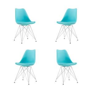 Pack de 4 sillas Bella cromadas con carcasa y cojín turquesa