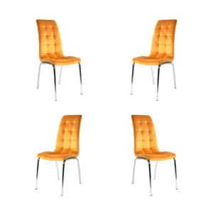 Pack de 4 sillas Aroa cromadas con tapizado velvet amarillo