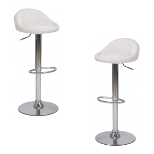 Pack de 2 taburetes Aliveri cromados con tapizado en similpiel blanca