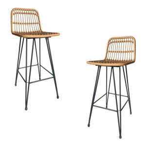 Pack de 2 taburetes Brunei en metal con ratán beige