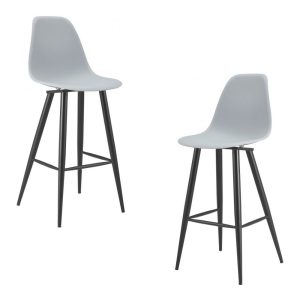 Pack de 2 taburetes Cluny en metal negro con asiento de polipropileno gris