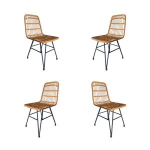 Pack de 4 sillas Brunei en metal con ratán beige