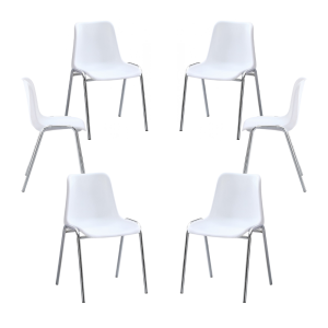 Pack de 6 sillas Carcasa apilables cromadas en polipropileno blanco