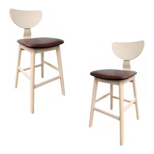 Pack de 2 taburetes Dublin en madera de hevea con tapizado similpiel marrón