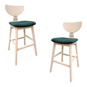 Pack de 2 taburetes Dublin en madera de hevea con tapizado velvet verde oscuro