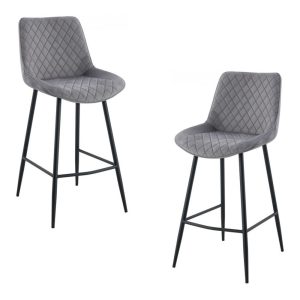 Pack de 2 taburetes Felicio en metal con tapizado velvet gris claro