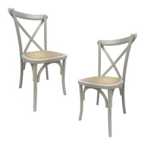 Pack de 2 sillas Cross SX en madera de haya blanca con asiento de ratán
