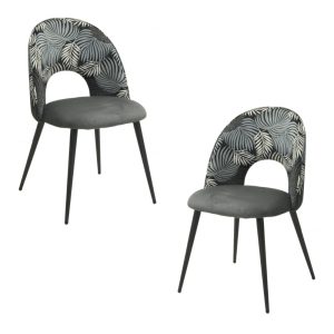 Pack de 2 sillas Orquídea en metal con tapizado velvet gris y respaldo floral