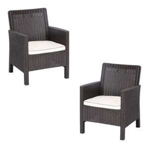 Pack de 2 sillones Adriático en polipropileno marrón chocolate con cojín beige