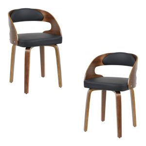 Pack de 2 sillones Loarre fijos en madera con tapizado en similpiel negra