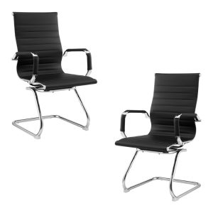 Pack de 2 sillones de oficina Oliver fijos tipo patín cromados en similpiel negra