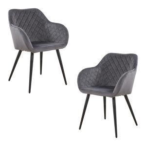 Pack de 2 sillones Rolando en metal con tapizado velvet gris oscuro