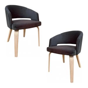 Pack de 2 sillones Viseu en madera de hevea con tapizado velvet gris oscuro