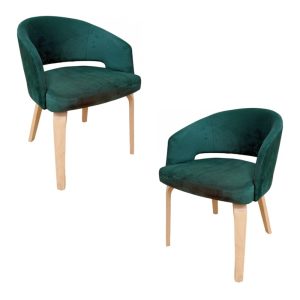 Pack de 2 sillones Viseu en madera de hevea con tapizado velvet verde oscuro