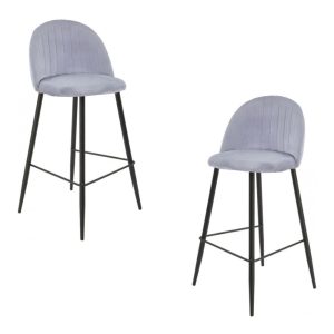 Pack de 2 taburetes Orusa en metal negro con tapizado velvet gris