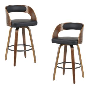 Pack de 2 taburetes Loarre en madera con tapizado en similpiel negra