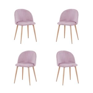 Pack de 4 sillas Velvet New con patas metálicas y tapizado terciopelo rosa