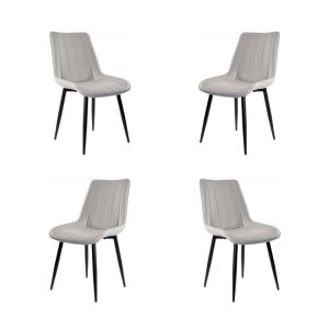 Pack de 4 sillas Yucca en metal negro con tapizado similpiel gris claro