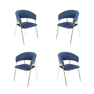 Pack de 4 sillones Kefrén New en metal dorado con tapizado velvet azul