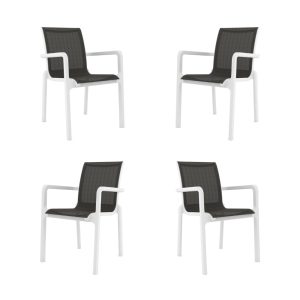 Pack de 4 sillones Neptuno apilables en polipropileno blanco con batyline antracita