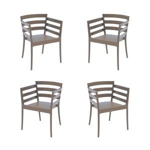 Pack de 4 sillones Salerno apilables en polipropileno marrón claro