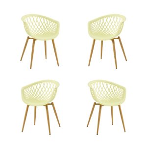 Pack de 4 sillones Strauss en metal con asiento de polipropileno amarillo pastel