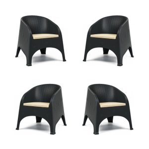 Pack de 4 sillones Surf apilables en polipropileno marrón chocolate con cojín beige
