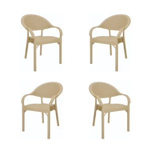 Pack de 4 sillones Torremolinos apilables con patas metálicas en polipropileno capuccino