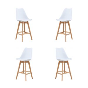 Pack de 4 taburetes Torre en madera color blanco con cojín blanco
