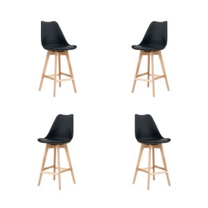 Pack de 4 taburetes Torre en madera negra con cojín negro