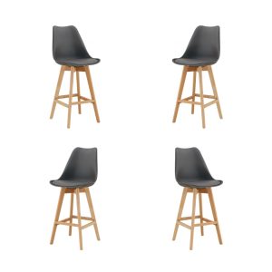 Pack de 4 taburetes Torre en madera gris oscuro con cojín gris oscuro