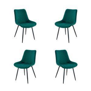 Pack de 4 sillas Felicia en metal con tapizado velvet verde oscuro