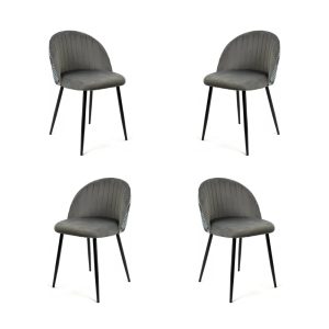 Pack de 4 sillas Floral en metal con tapizado velvet gris y trasera floral