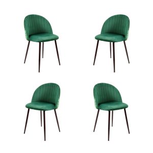 Pack de 4 sillas Floral en metal con tapizado velvet verde y trasera floral