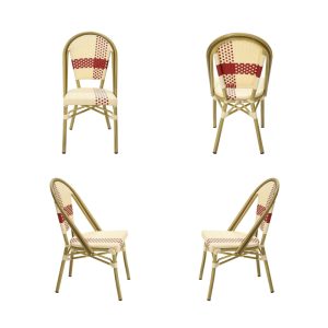 Pack de 4 sillas Garnier apilables en aluminio con ratán beige y rojo