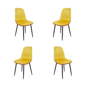 Pack de 4 sillas Horus New en metal con tapizado velvet amarillo y trasera floral