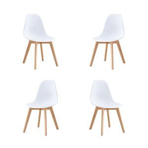 Pack de 4 sillas Marais en madera con asiento de polipropileno blanco