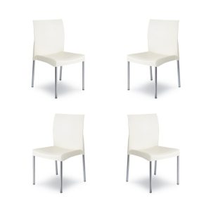 Pack de 4 sillas Sandra en aluminio con asiento de polipropileno blanco