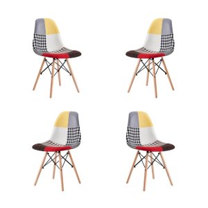 Pack de 4 sillas Star Pat24 en madera con tapizado patchwork multicolor