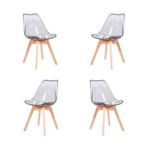 Pack de 4 sillas Torre 4P en madera transparente con cojín estampado moderno