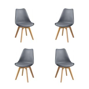 Pack de 4 sillas Torre en madera con asiento de polipropileno y cojín gris oscuro