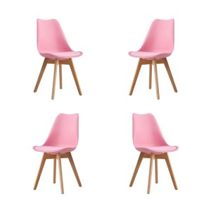 Pack de 4 sillas Torre en madera con asiento de polipropileno y cojín rosa