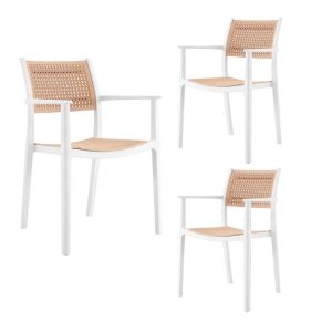 Pack de 3 sillones Alvor apilables en polipropileno blanco y beige