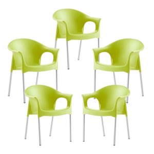 Pack de 5 sillones Nilo apilables en aluminio con asiento de polipropileno verde lima
